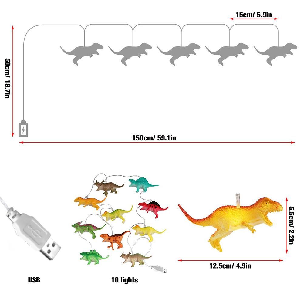 2 Meter 10 LED Fairy Lights Dinosaur String Light Decorative Lamp Party Fun Night Light Children's Room Decoration - Image 4