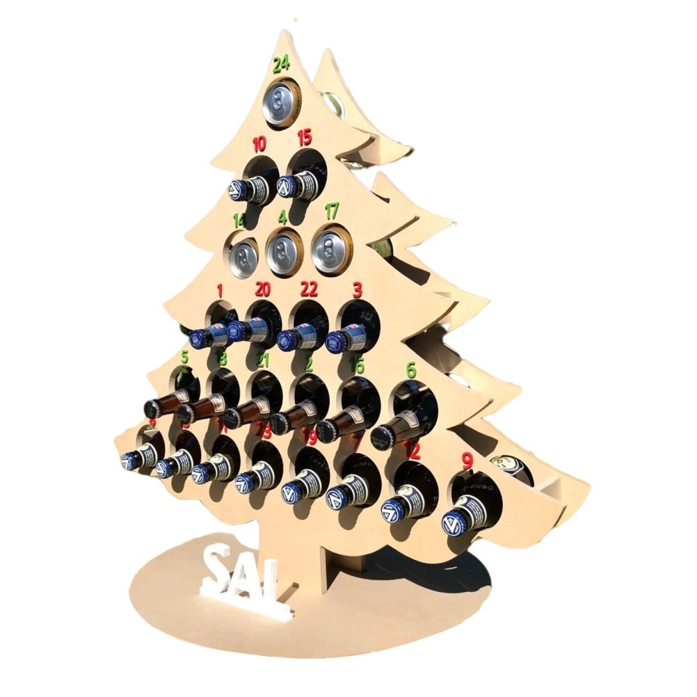 Christmas Advent Calendar Countdown 24 Wooden Christmas Tree Mini Alcohol Holder Wine Bottle Stand Decoration Gifts - Image 1