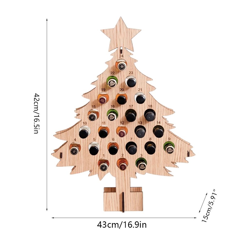Christmas Advent Calendar Countdown 24 Wooden Christmas Tree Mini Alcohol Holder Wine Bottle Stand Decoration Gifts - Image 2