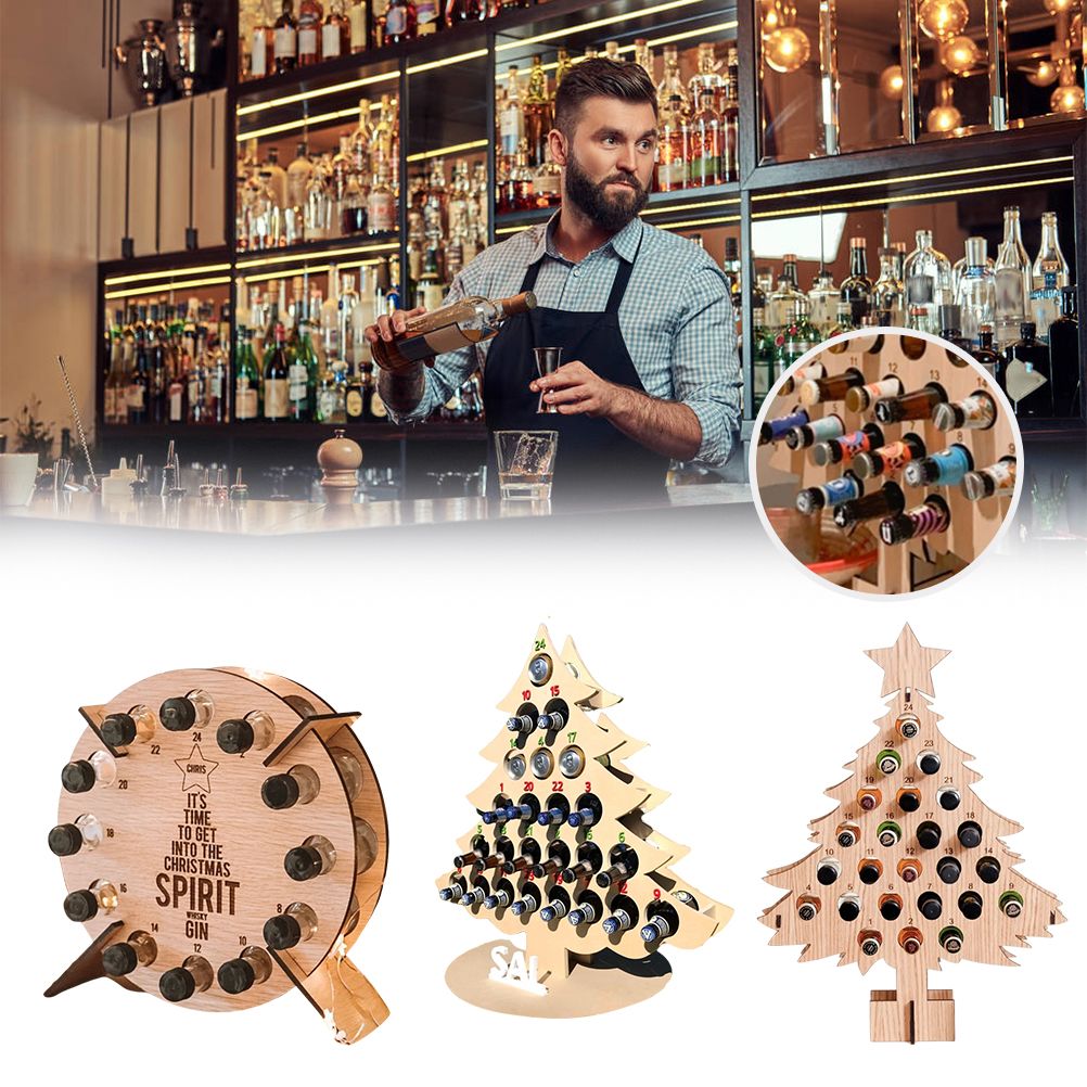Christmas Advent Calendar Countdown 24 Wooden Christmas Tree Mini Alcohol Holder Wine Bottle Stand Decoration Gifts - Image 3