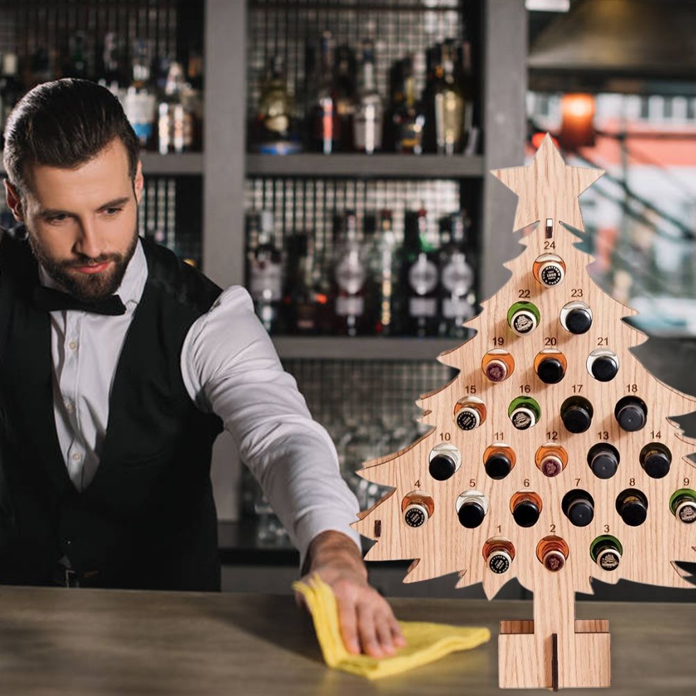 Christmas Advent Calendar Countdown 24 Wooden Christmas Tree Mini Alcohol Holder Wine Bottle Stand Decoration Gifts - Image 5