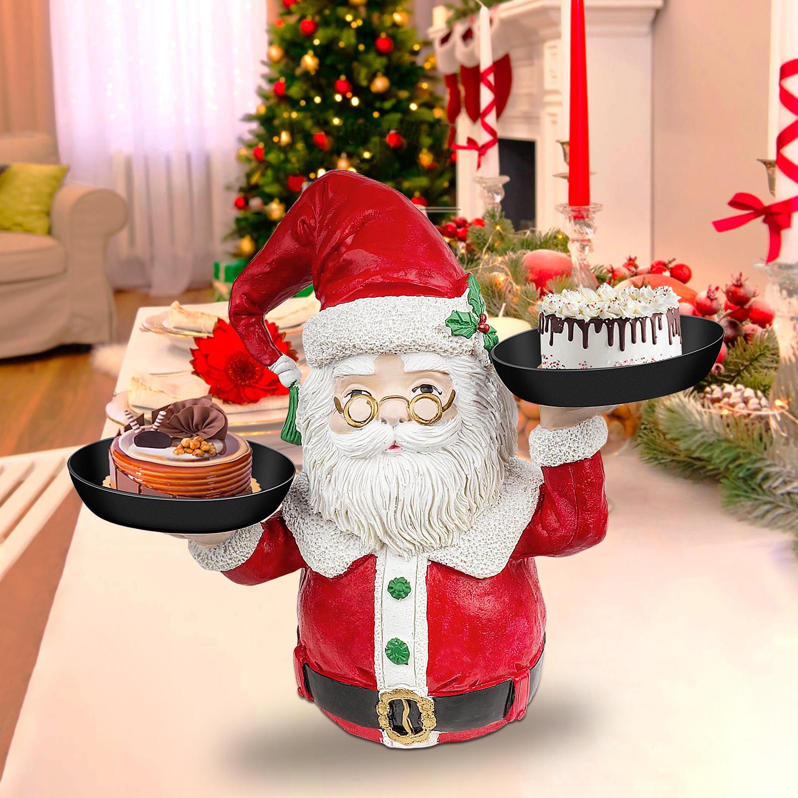 Christmas Snowman Treats Holder Santa Holding Tray Fruit Bowl Rack Resin Home Party Food Snack Storage Rack - Image 4