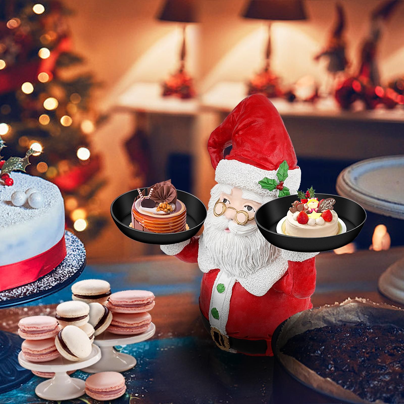Christmas Snowman Treats Holder Santa Holding Tray Fruit Bowl Rack Resin Home Party Food Snack Storage Rack - Image 5