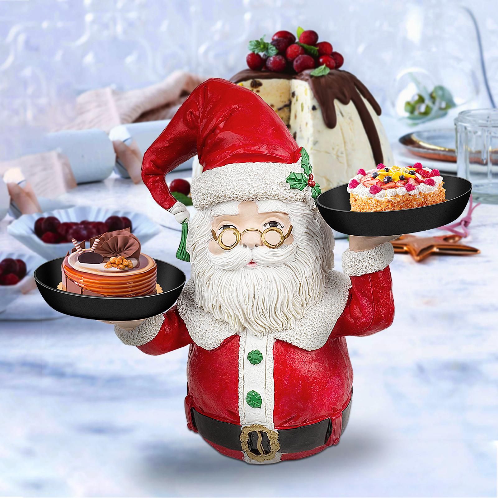 Christmas Snowman Treats Holder Santa Holding Tray Fruit Bowl Rack Resin Home Party Food Snack Storage Rack - Image 7