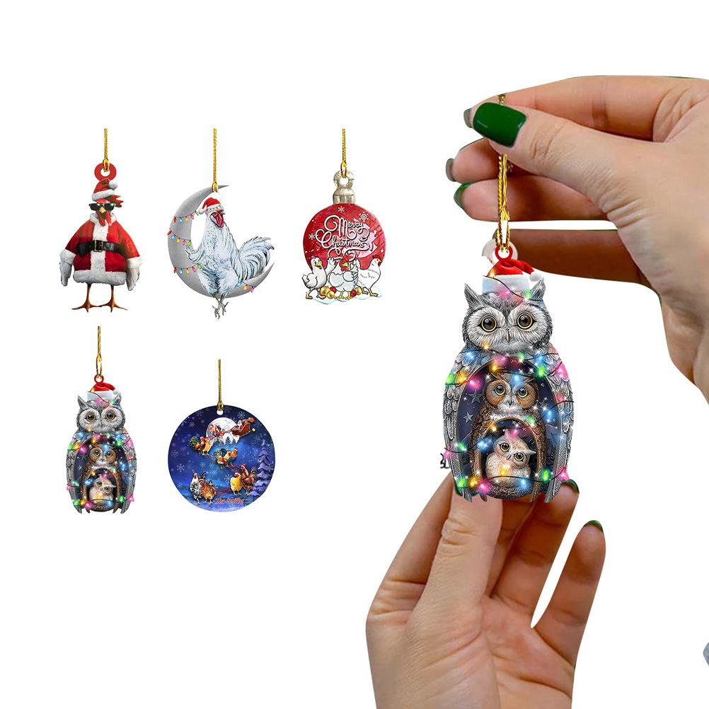Christmas Pendant Chicken with Hat Scarf Christmas Tree Hanging Ornament Holiday Party Decoration - Image 6