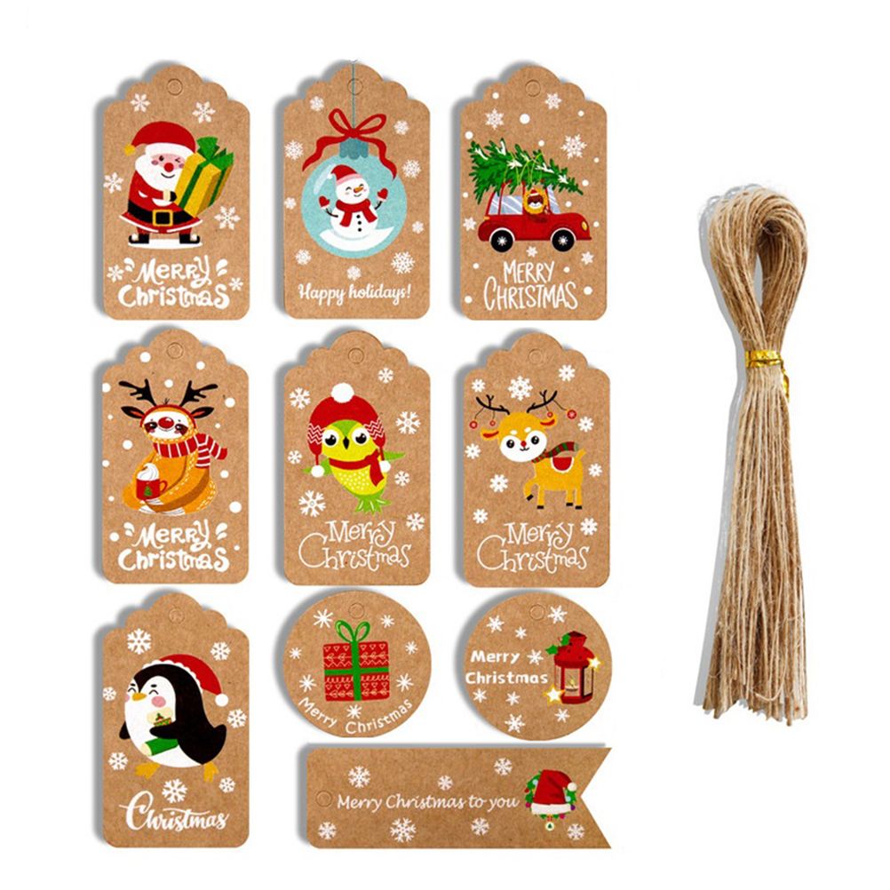 50pcs Christmas Kraft Paper Tags DIY Thank You Multi Style Crafts Hanging Tag with Rope Labels Gift Wrapping Supplies - Image 1
