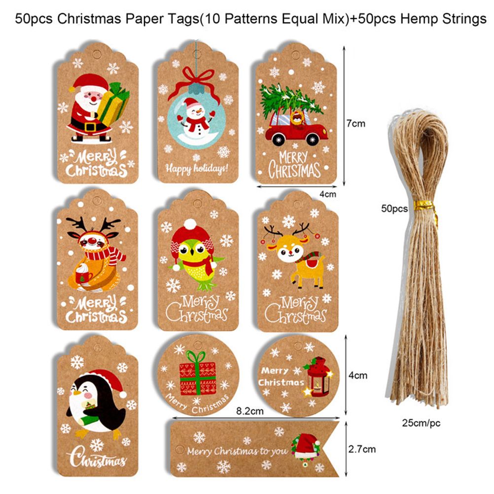 50pcs Christmas Kraft Paper Tags DIY Thank You Multi Style Crafts Hanging Tag with Rope Labels Gift Wrapping Supplies - Image 2