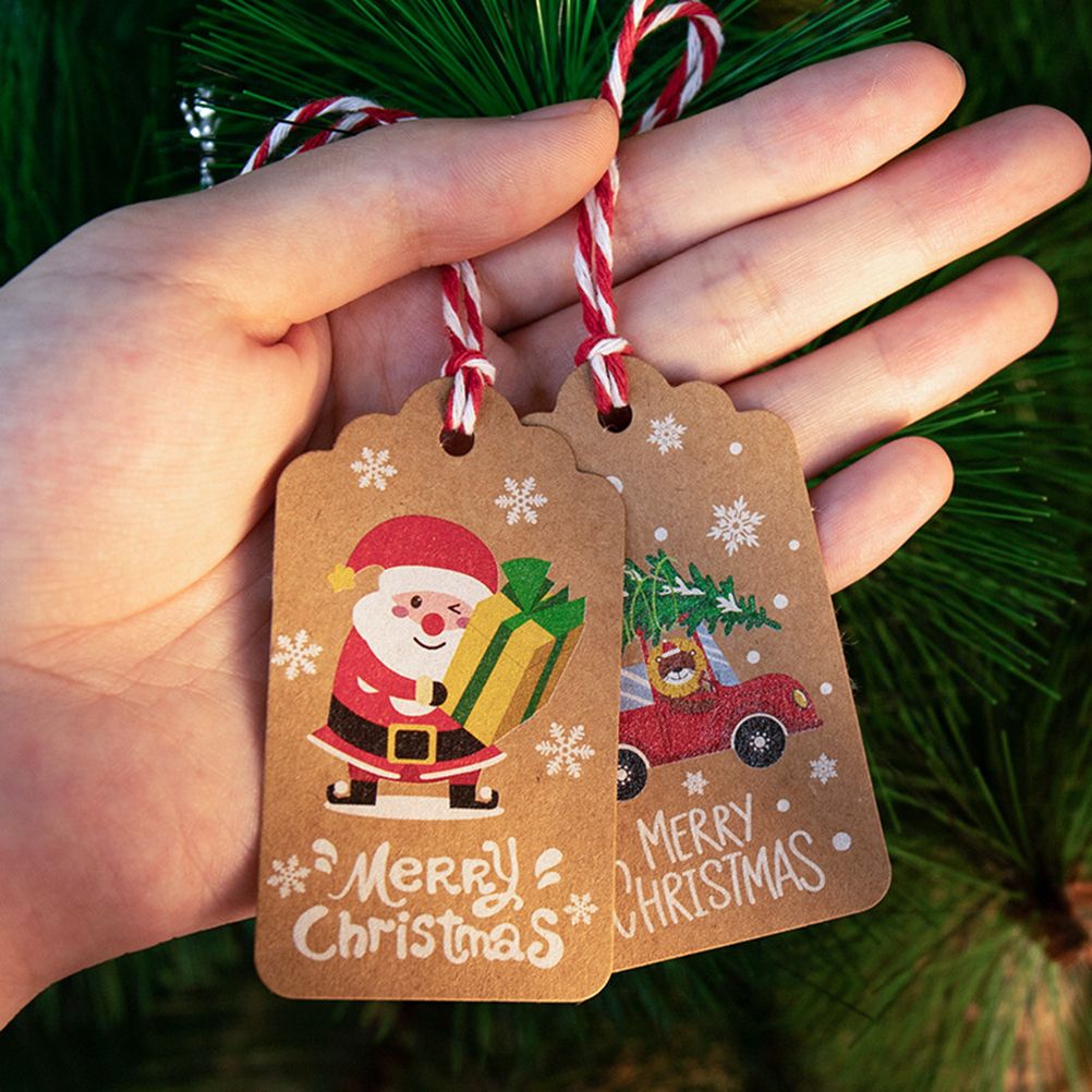 50pcs Christmas Kraft Paper Tags DIY Thank You Multi Style Crafts Hanging Tag with Rope Labels Gift Wrapping Supplies - Image 3