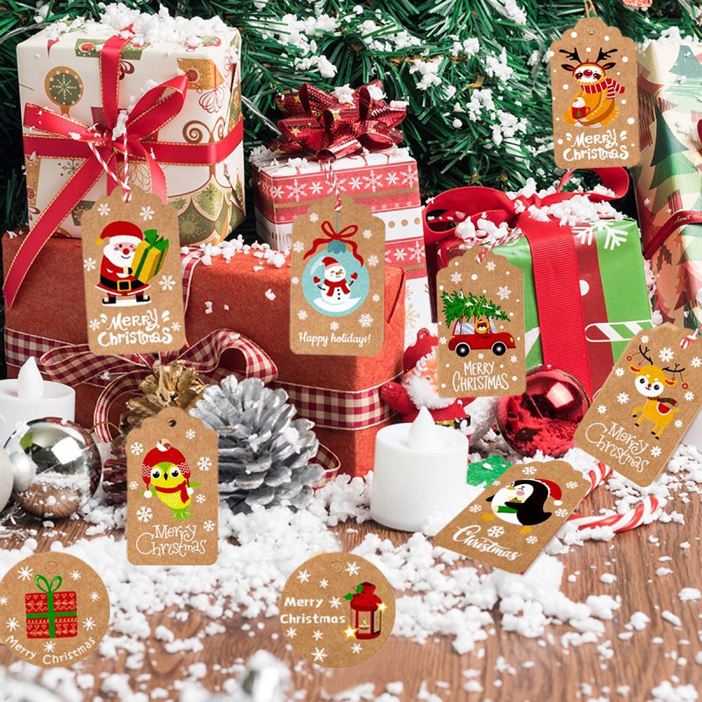 50pcs Christmas Kraft Paper Tags DIY Thank You Multi Style Crafts Hanging Tag with Rope Labels Gift Wrapping Supplies - Image 4