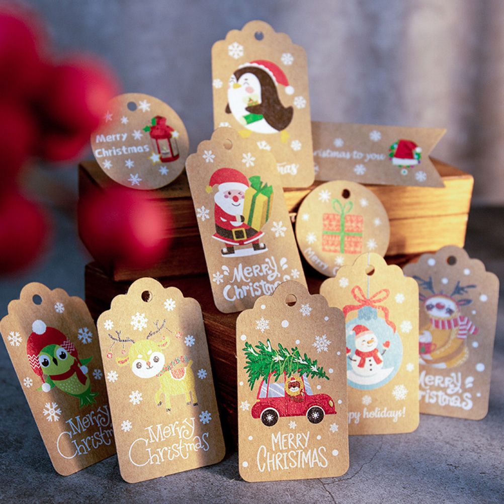 50pcs Christmas Kraft Paper Tags DIY Thank You Multi Style Crafts Hanging Tag with Rope Labels Gift Wrapping Supplies - Image 6