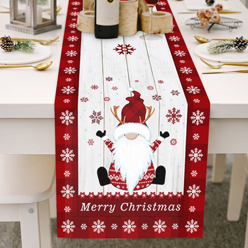 Christmas Gnome Table Runner Dwarf Striped Cotton and Linen Tablecloth Christmas Decoration for Dining Table and Coffee Table - Image 1