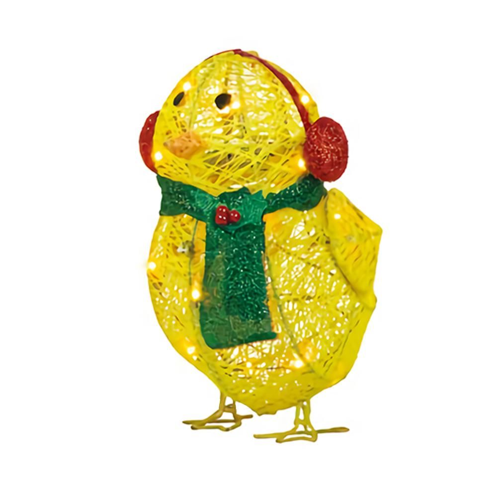Chick with Scarf Decor Lights Yellow Chick Flat Garden Sculpture Chick Ornaments for Lawn Yard Christmas Holiday Decorations - Image 1