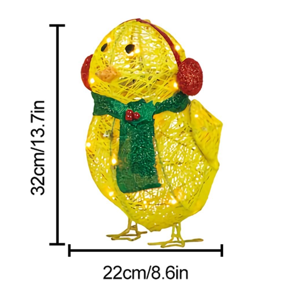 Chick with Scarf Decor Lights Yellow Chick Flat Garden Sculpture Chick Ornaments for Lawn Yard Christmas Holiday Decorations - Image 2