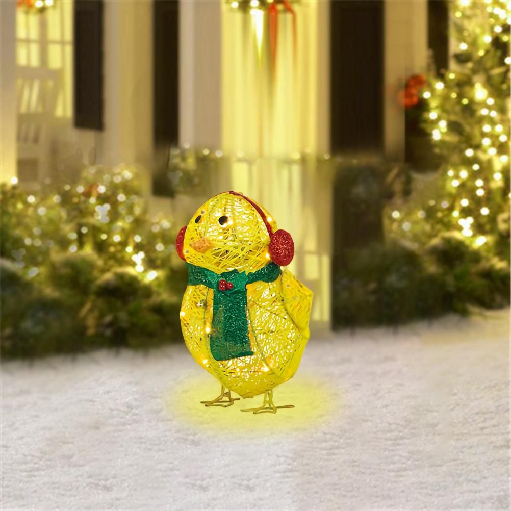Chick with Scarf Decor Lights Yellow Chick Flat Garden Sculpture Chick Ornaments for Lawn Yard Christmas Holiday Decorations - Image 3
