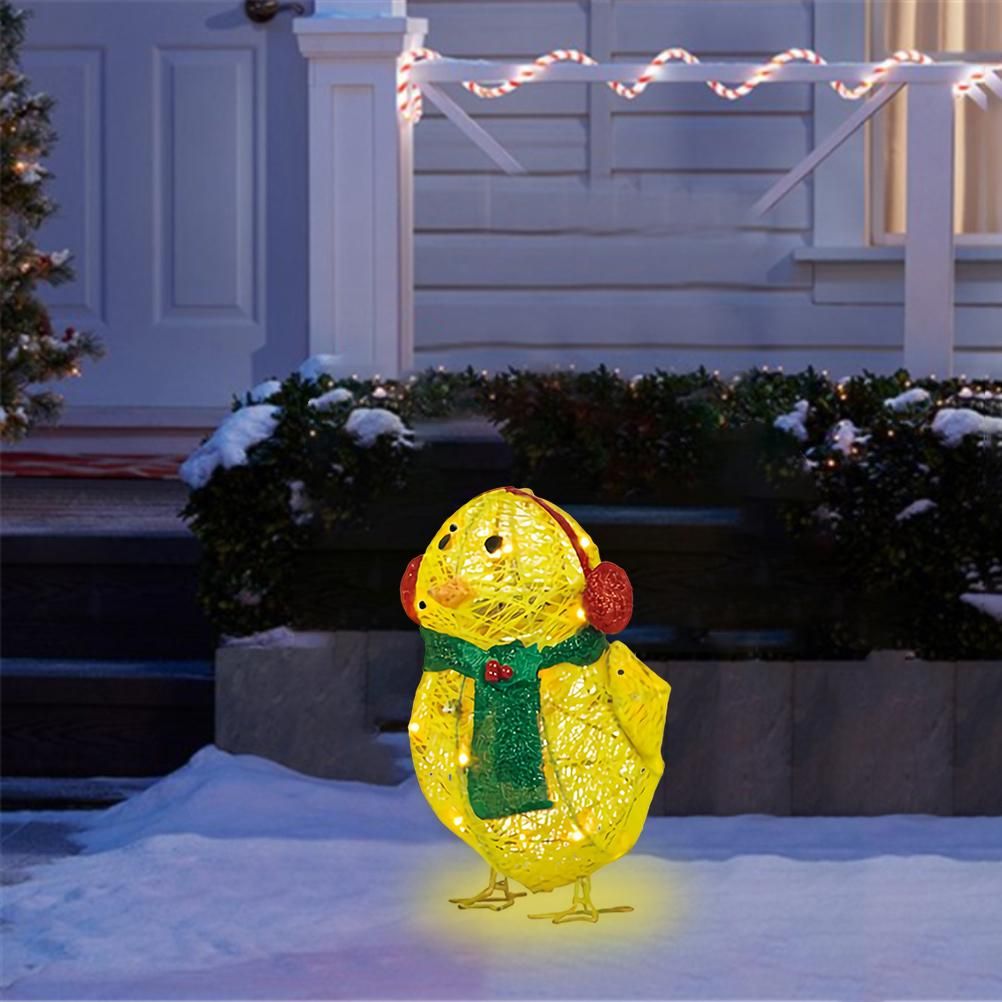 Chick with Scarf Decor Lights Yellow Chick Flat Garden Sculpture Chick Ornaments for Lawn Yard Christmas Holiday Decorations - Image 4