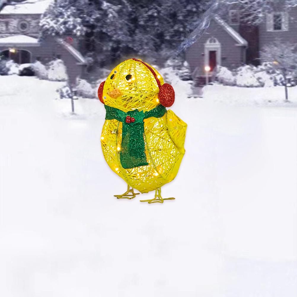 Chick with Scarf Decor Lights Yellow Chick Flat Garden Sculpture Chick Ornaments for Lawn Yard Christmas Holiday Decorations - Image 5