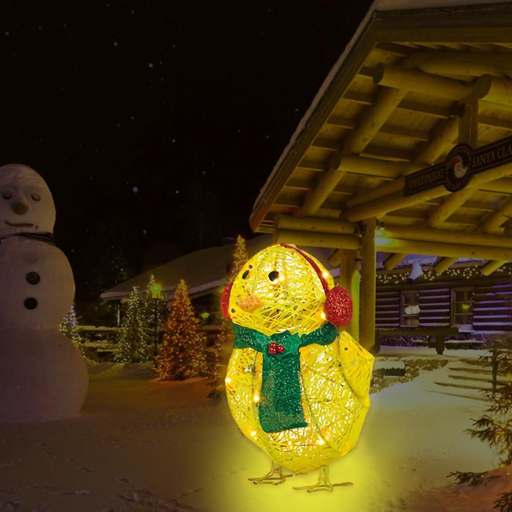 Chick with Scarf Decor Lights Yellow Chick Flat Garden Sculpture Chick Ornaments for Lawn Yard Christmas Holiday Decorations - Image 6