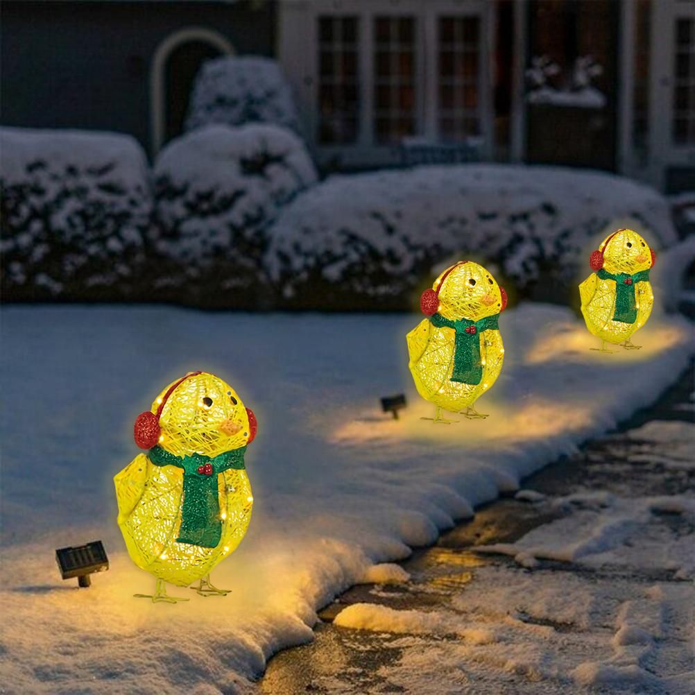 Chick with Scarf Decor Lights Yellow Chick Flat Garden Sculpture Chick Ornaments for Lawn Yard Christmas Holiday Decorations - Image 8