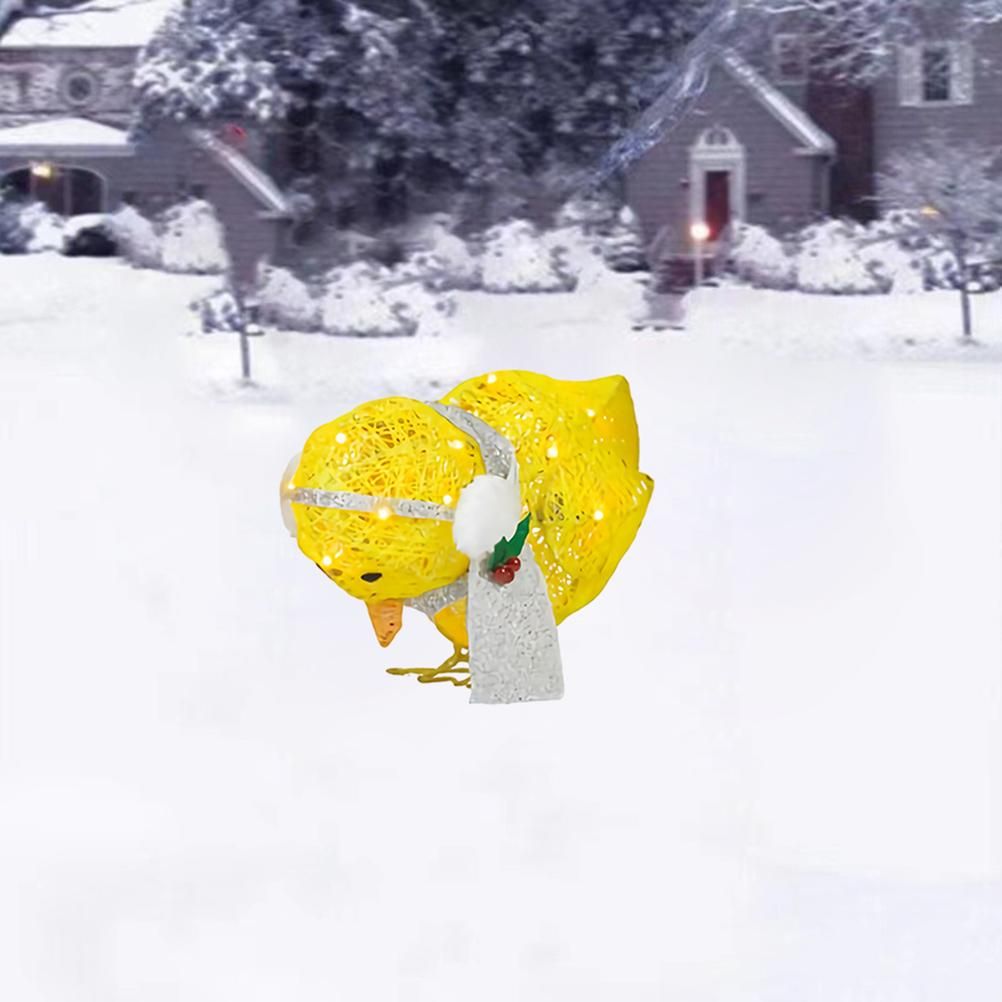 Chick with Scarf Decor Lights Yellow Chick Flat Garden Sculpture Chick Ornaments for Lawn Yard Christmas Holiday Decorations - Image 3