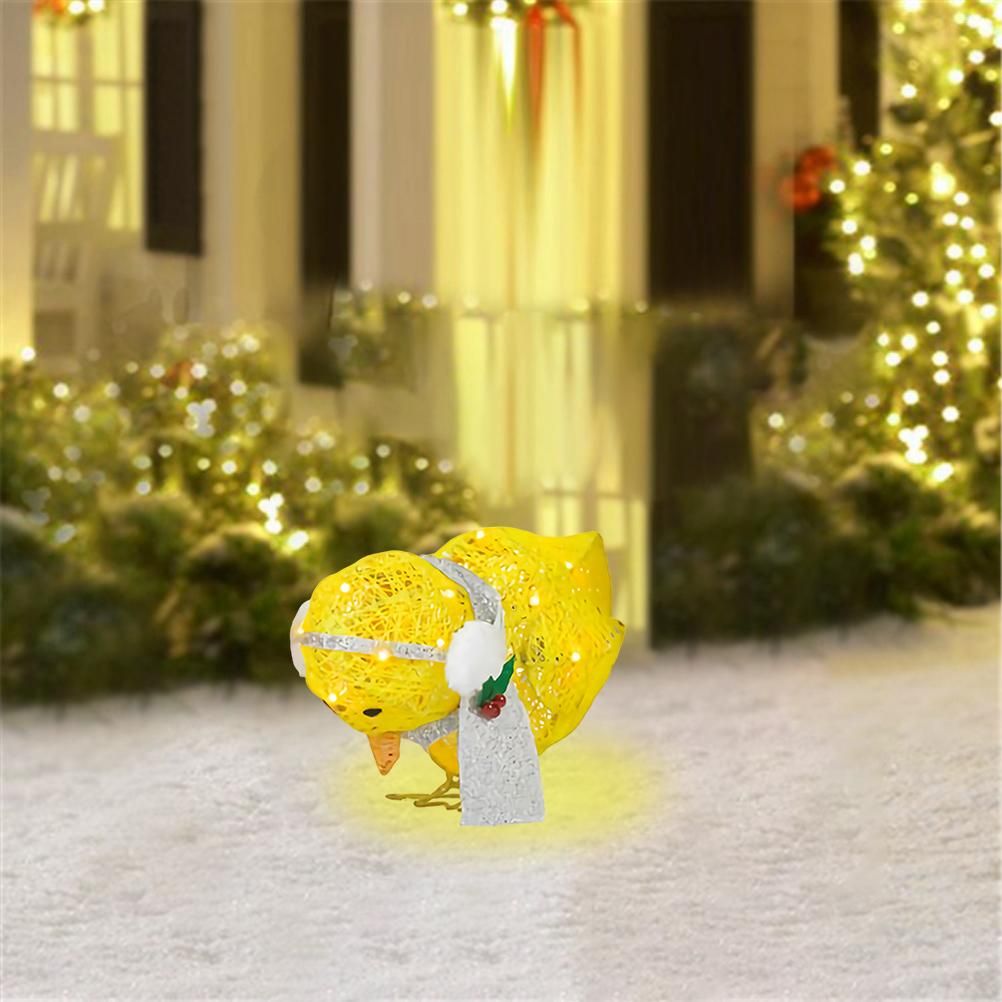 Chick with Scarf Decor Lights Yellow Chick Flat Garden Sculpture Chick Ornaments for Lawn Yard Christmas Holiday Decorations - Image 4