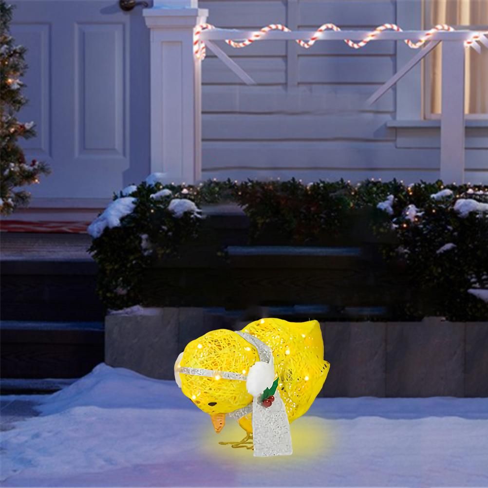 Chick with Scarf Decor Lights Yellow Chick Flat Garden Sculpture Chick Ornaments for Lawn Yard Christmas Holiday Decorations - Image 5