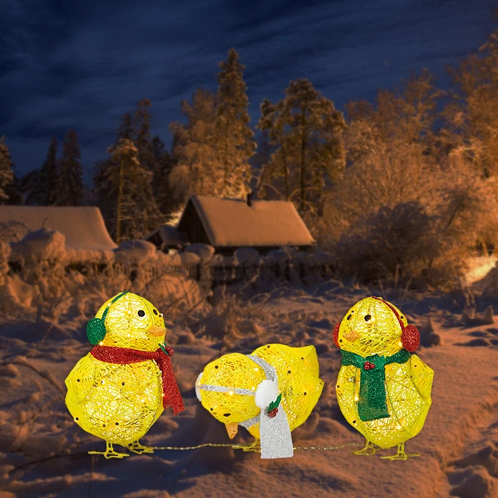 Chick with Scarf Decor Lights Yellow Chick Flat Garden Sculpture Chick Ornaments for Lawn Yard Christmas Holiday Decorations - Image 7