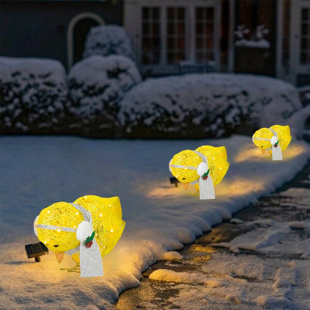 Chick with Scarf Decor Lights Yellow Chick Flat Garden Sculpture Chick Ornaments for Lawn Yard Christmas Holiday Decorations - Image 8