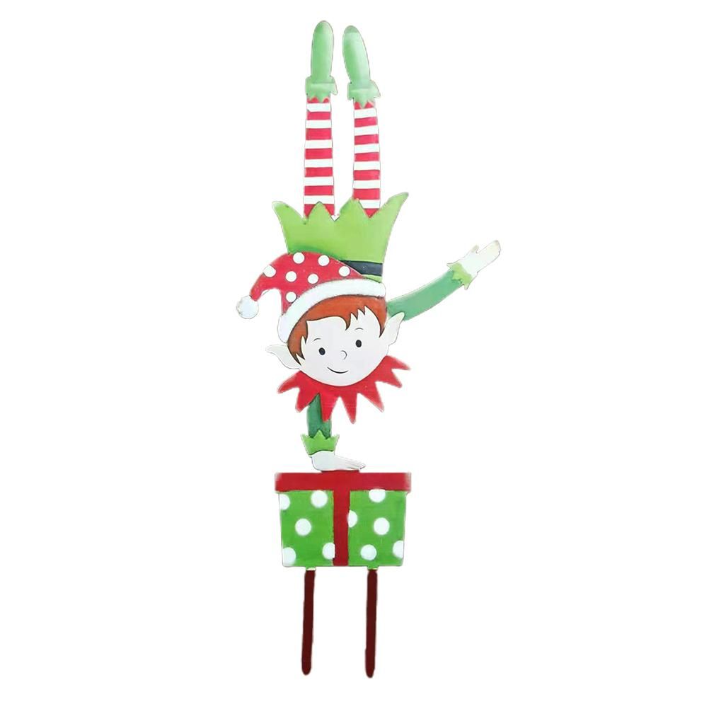 Christmas Elf Garden Stake Christmas Metal Gnome Yard Stake Wrought Iron Elf Ornament Yard Signs Decor Outdoor Holiday Decoration - Image 1