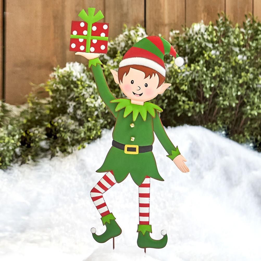 Christmas Elf Garden Stake Christmas Metal Gnome Yard Stake Wrought Iron Elf Ornament Yard Signs Decor Outdoor Holiday Decoration - Image 4