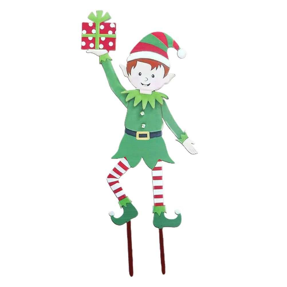 Christmas Elf Garden Stake Christmas Metal Gnome Yard Stake Wrought Iron Elf Ornament Yard Signs Decor Outdoor Holiday Decoration - Image 1
