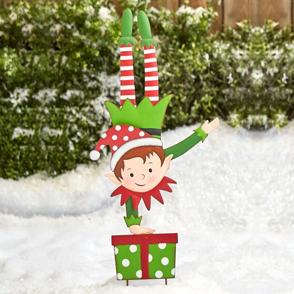 Christmas Elf Garden Stake Christmas Metal Gnome Yard Stake Wrought Iron Elf Ornament Yard Signs Decor Outdoor Holiday Decoration - Image 3