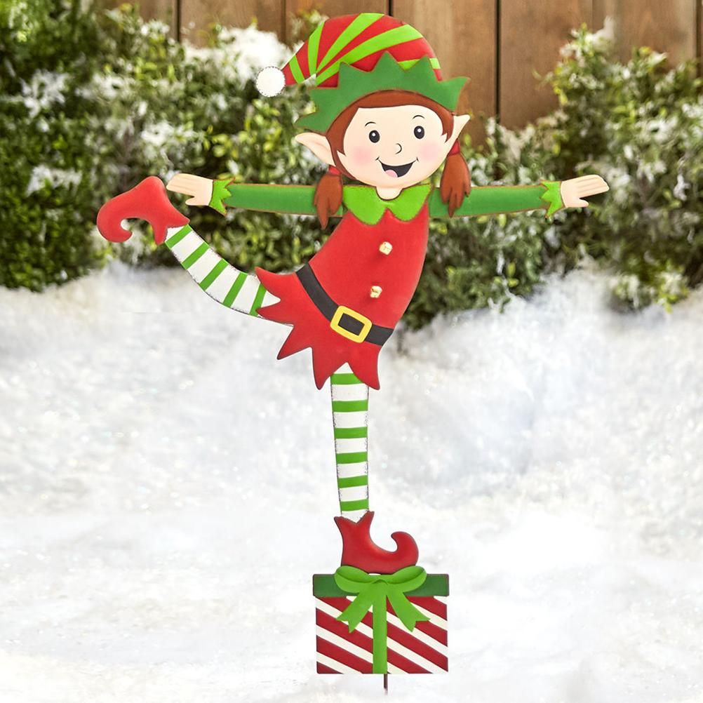 Christmas Elf Garden Stake Christmas Metal Gnome Yard Stake Wrought Iron Elf Ornament Yard Signs Decor Outdoor Holiday Decoration - Image 5