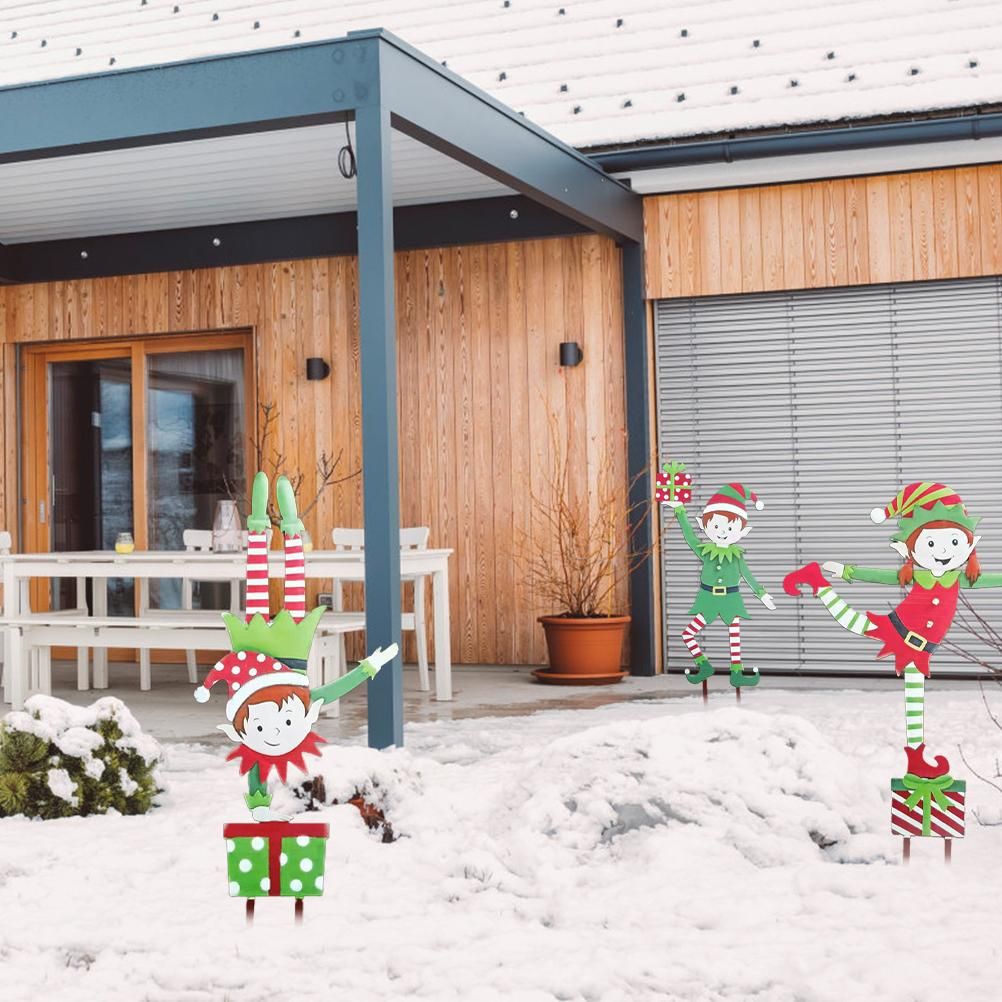 Christmas Elf Garden Stake Christmas Metal Gnome Yard Stake Wrought Iron Elf Ornament Yard Signs Decor Outdoor Holiday Decoration - Image 7