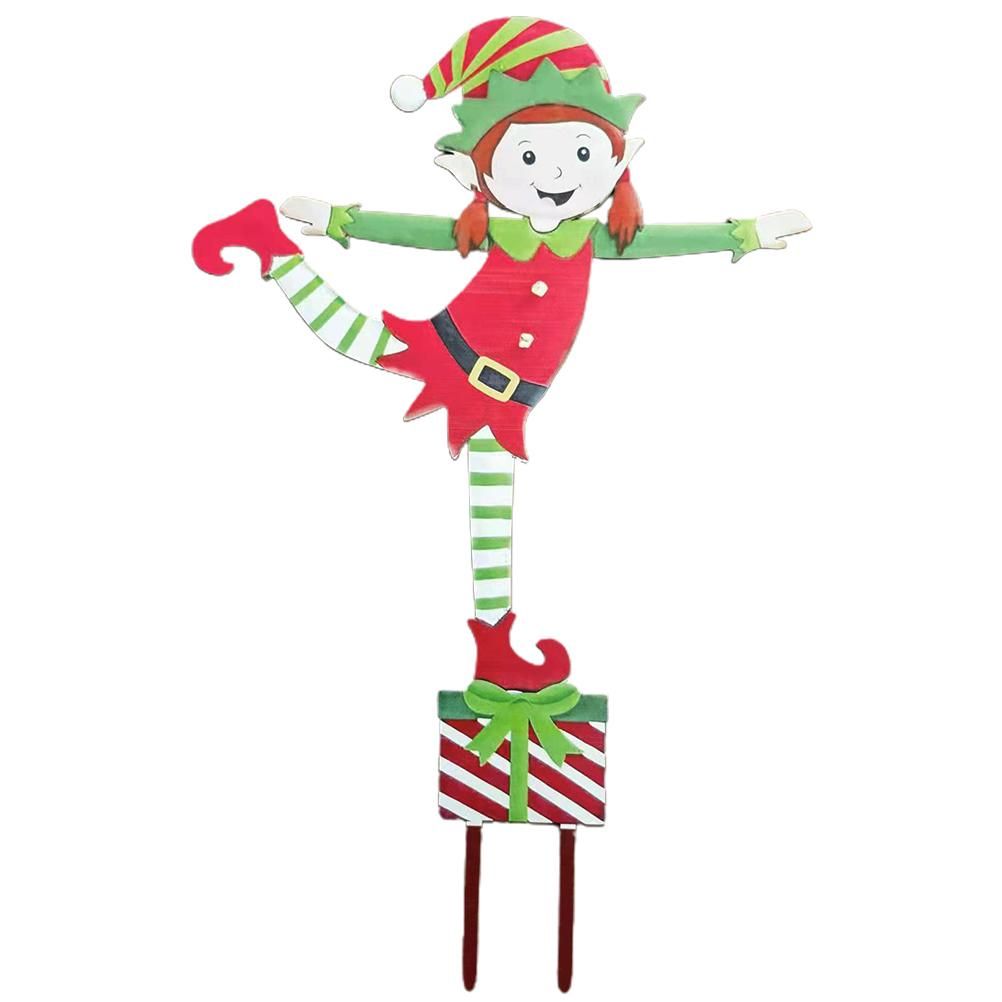 Christmas Elf Garden Stake Christmas Metal Gnome Yard Stake Wrought Iron Elf Ornament Yard Signs Decor Outdoor Holiday Decoration - Image 1