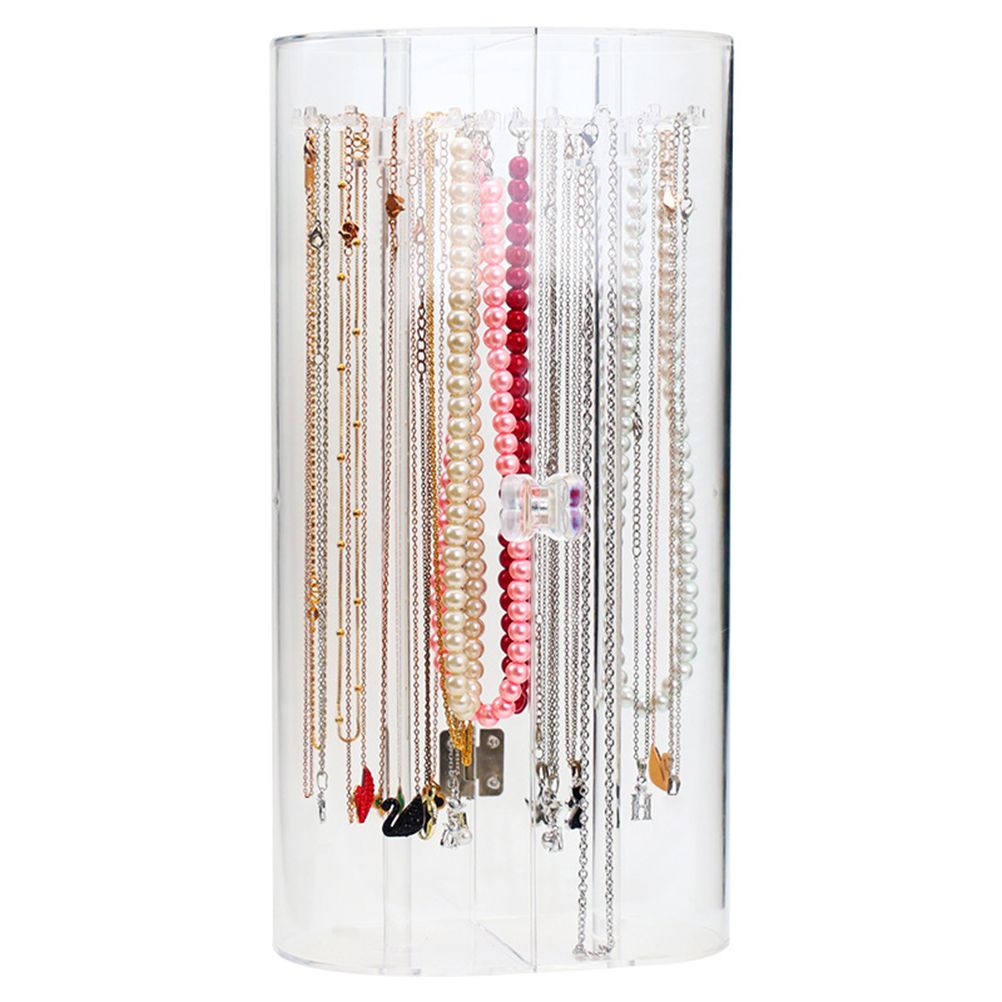 Acrylic Necklace Holder with 24 Hooks Clear Necklace Organizer Dustproof Rotation Jewelry Storage Stand Display Case - Image 1
