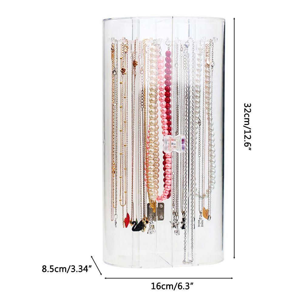 Acrylic Necklace Holder with 24 Hooks Clear Necklace Organizer Dustproof Rotation Jewelry Storage Stand Display Case - Image 2