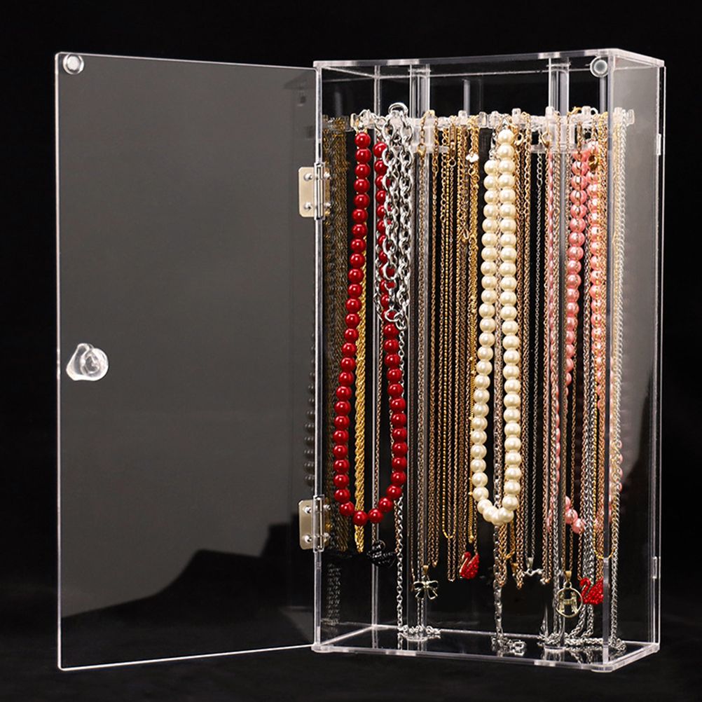 Acrylic Necklace Holder with 24 Hooks Clear Necklace Organizer Dustproof Rotation Jewelry Storage Stand Display Case - Image 3