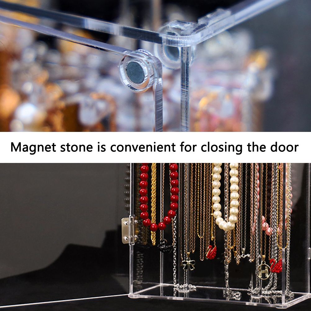 Acrylic Necklace Holder with 24 Hooks Clear Necklace Organizer Dustproof Rotation Jewelry Storage Stand Display Case - Image 5