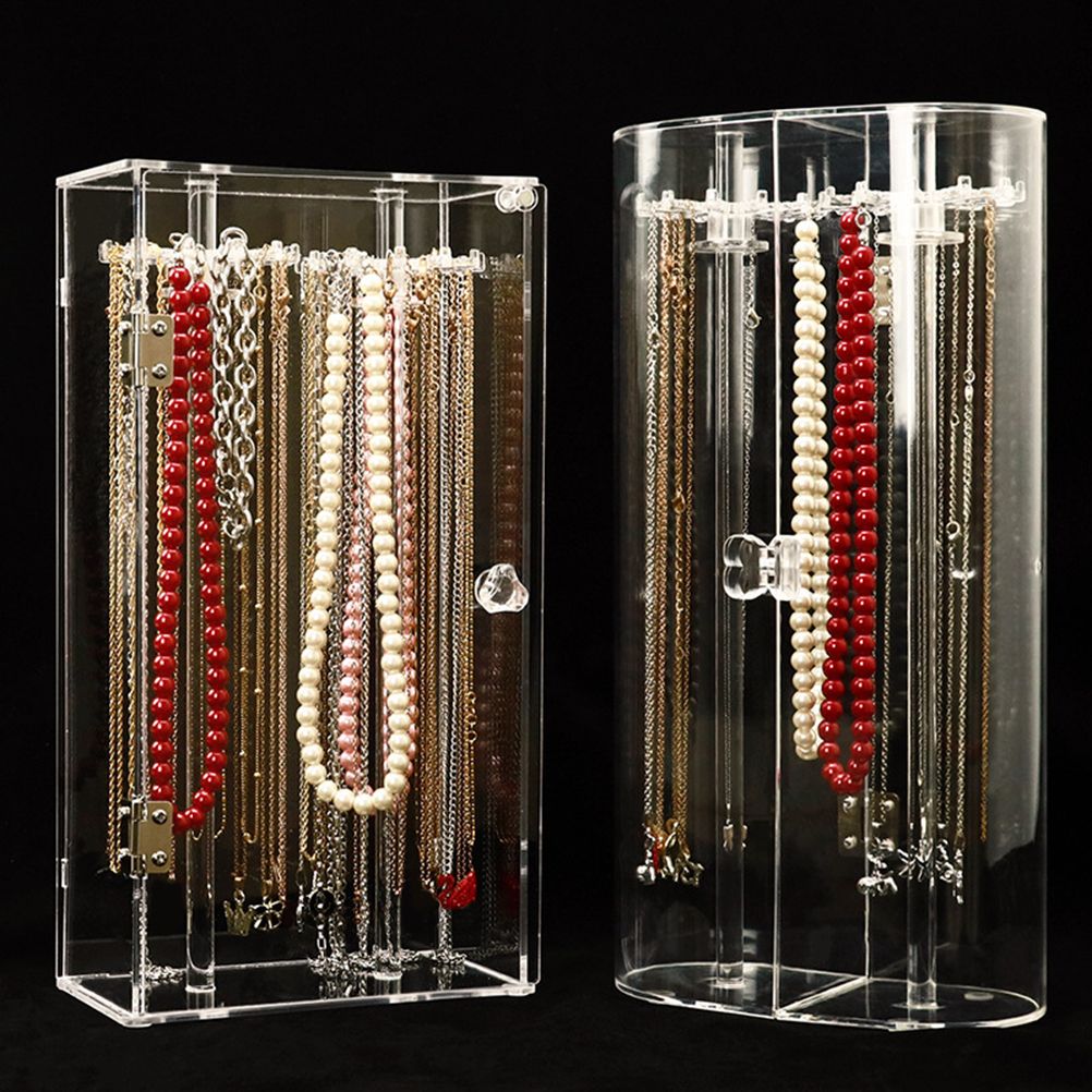 Acrylic Necklace Holder with 24 Hooks Clear Necklace Organizer Dustproof Rotation Jewelry Storage Stand Display Case - Image 6