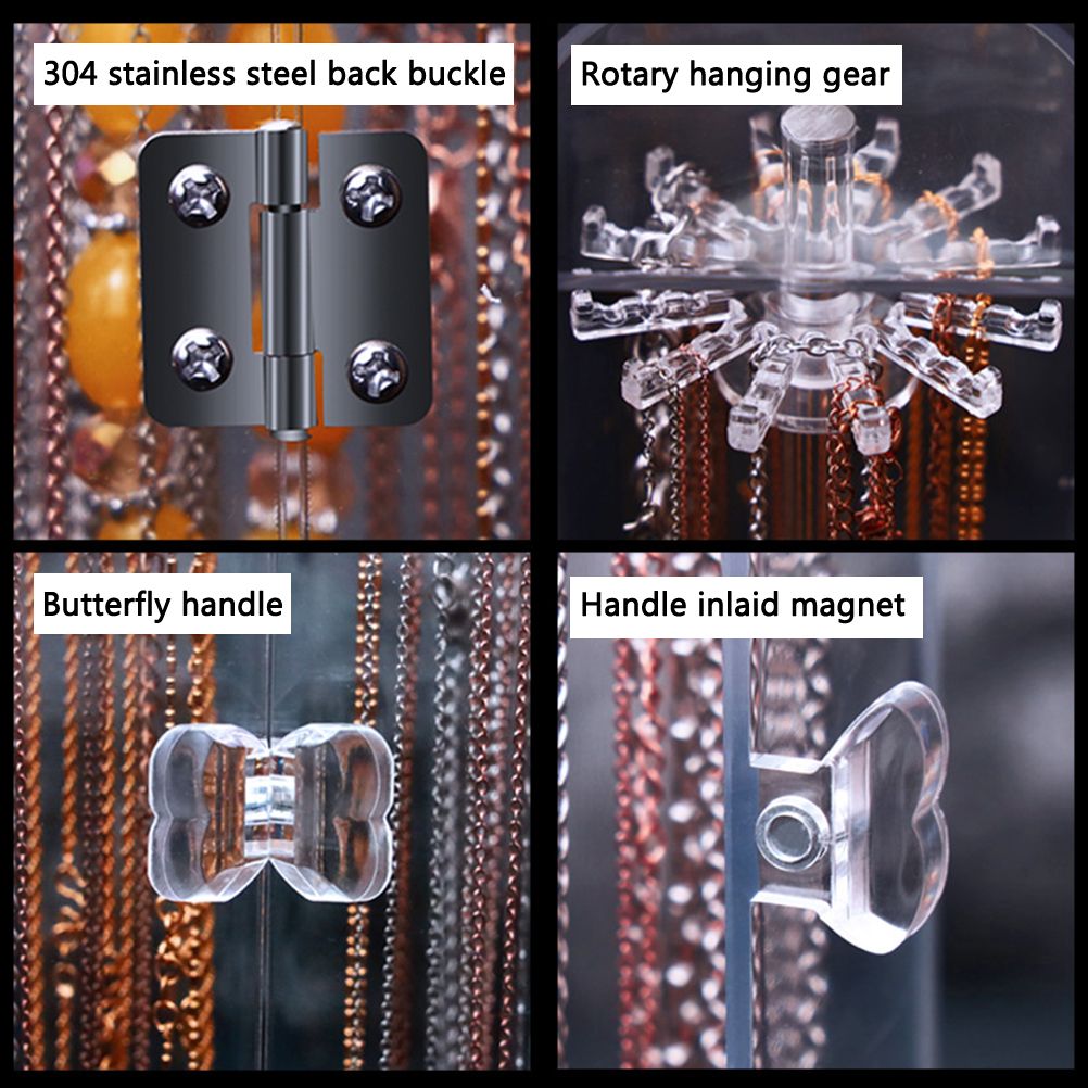 Acrylic Necklace Holder with 24 Hooks Clear Necklace Organizer Dustproof Rotation Jewelry Storage Stand Display Case - Image 7