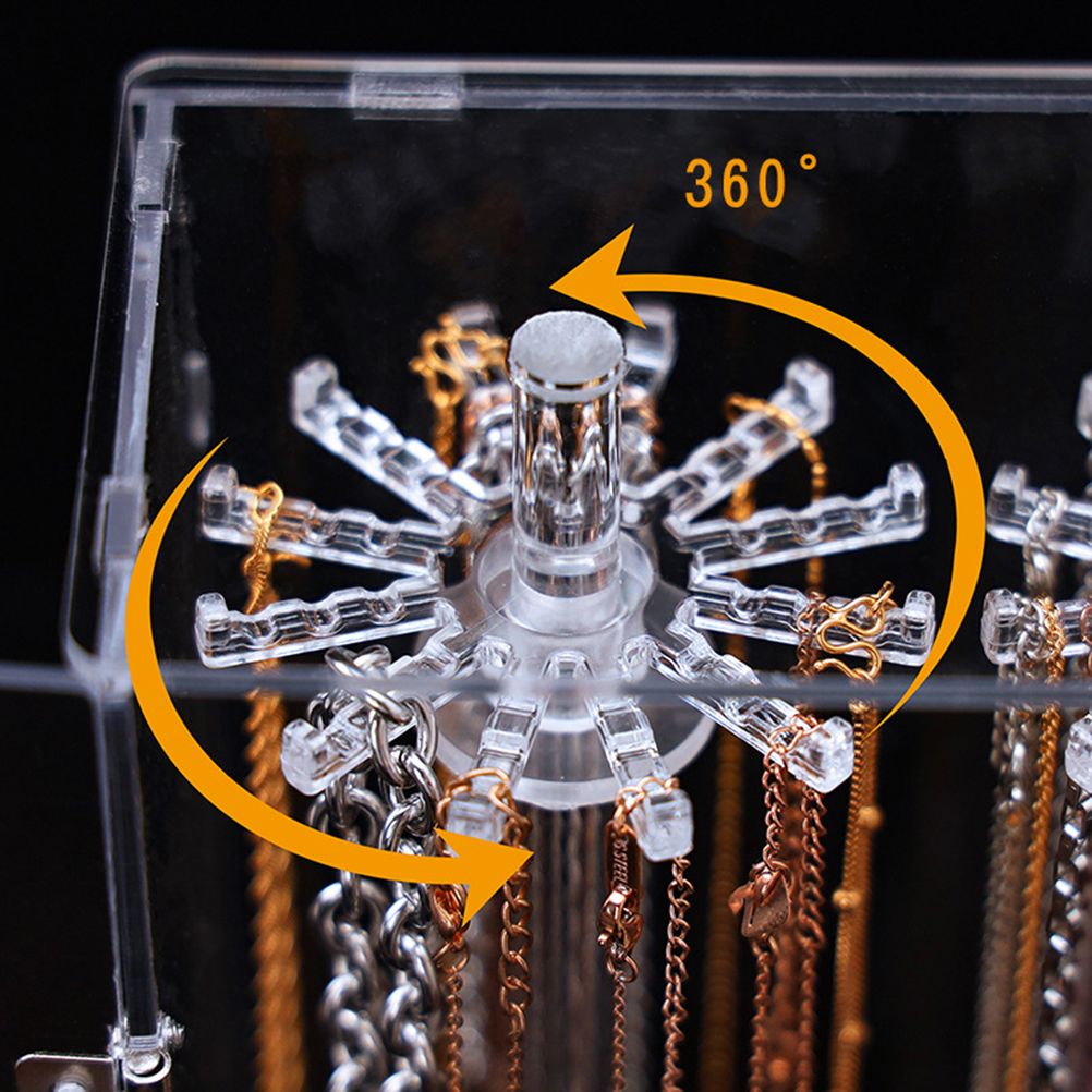 Acrylic Necklace Holder with 24 Hooks Clear Necklace Organizer Dustproof Rotation Jewelry Storage Stand Display Case - Image 8
