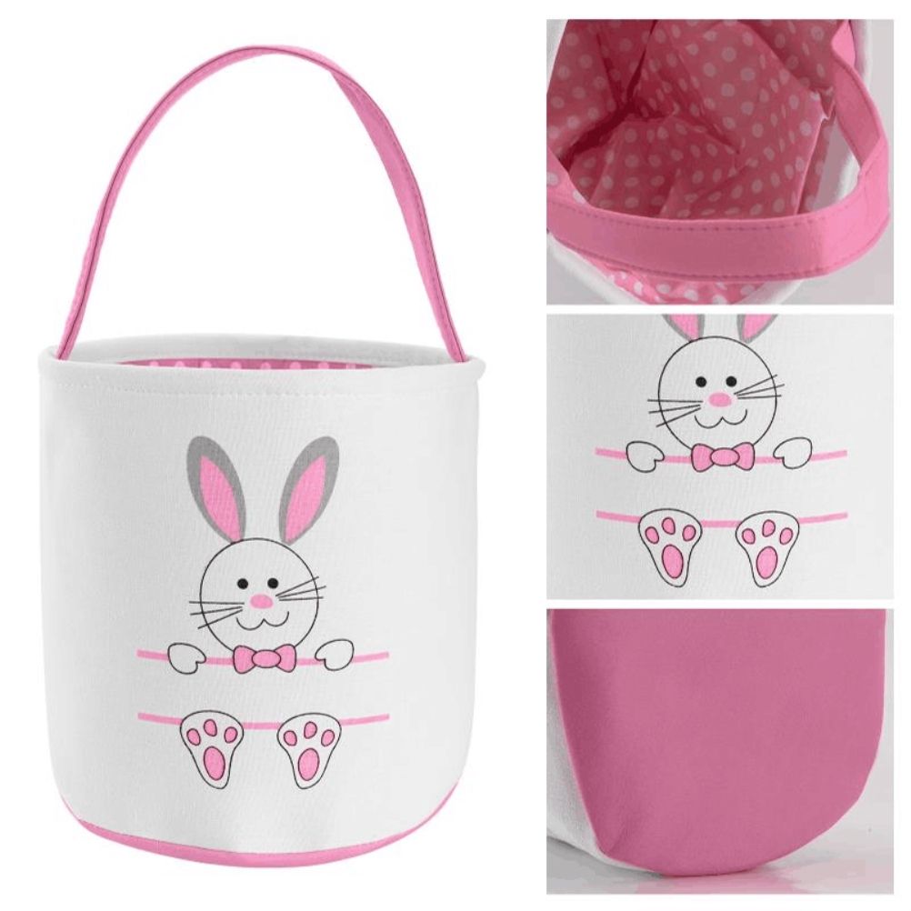 Cute Easter Bunny Canvas Basket Kids Easter Storage Gift and Egg Rabbit Basket for Children Party Decoration - Image 3