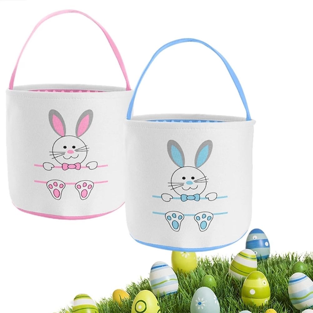 Cute Easter Bunny Canvas Basket Kids Easter Storage Gift and Egg Rabbit Basket for Children Party Decoration - Image 4