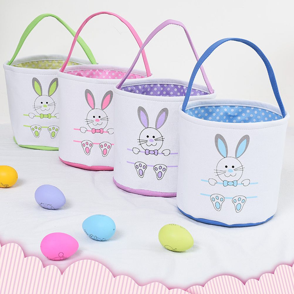Cute Easter Bunny Canvas Basket Kids Easter Storage Gift and Egg Rabbit Basket for Children Party Decoration - Image 5