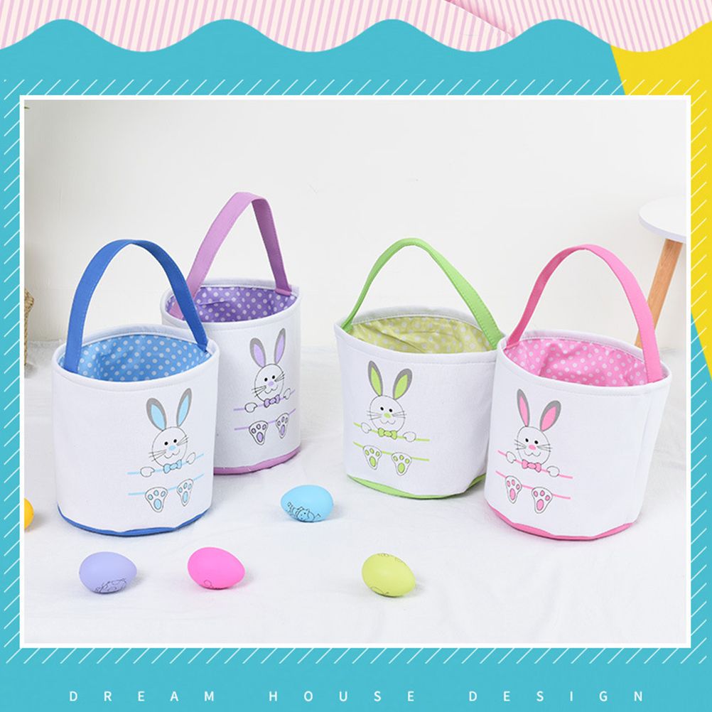 Cute Easter Bunny Canvas Basket Kids Easter Storage Gift and Egg Rabbit Basket for Children Party Decoration - Image 6