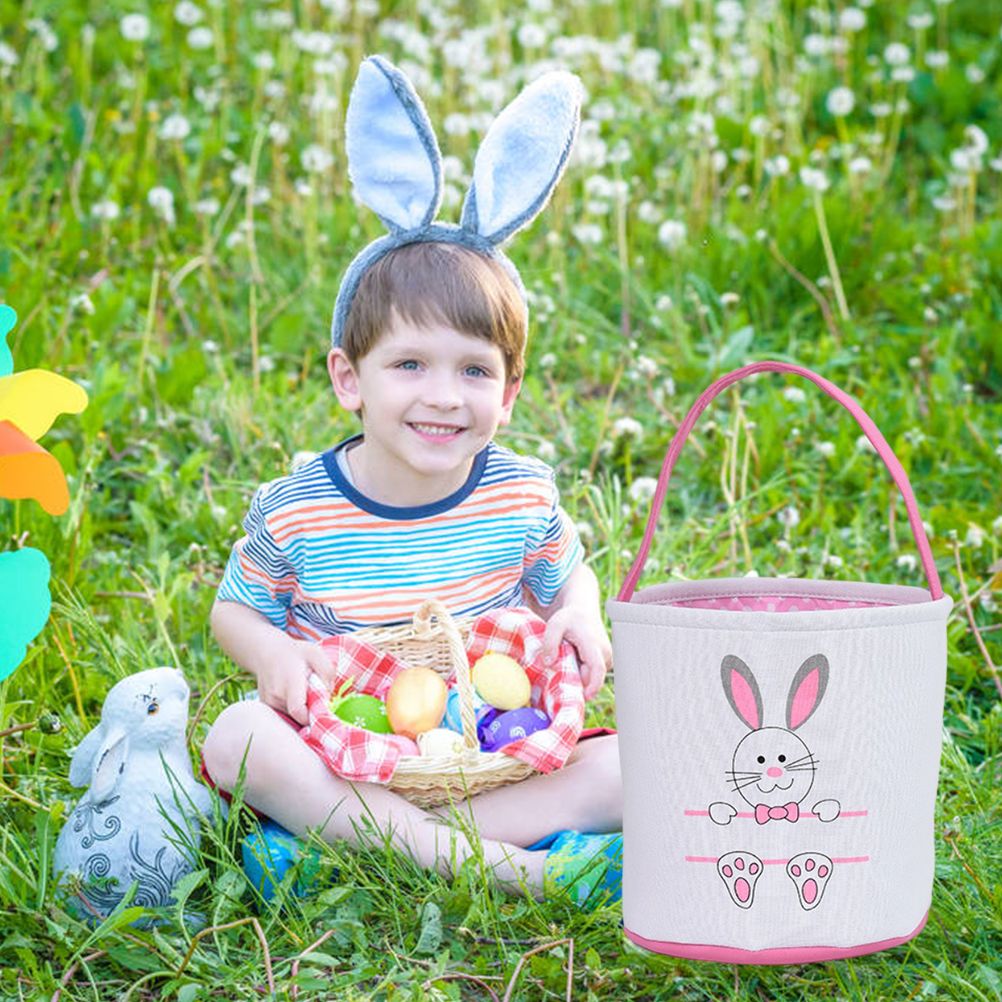 Cute Easter Bunny Canvas Basket Kids Easter Storage Gift and Egg Rabbit Basket for Children Party Decoration - Image 7