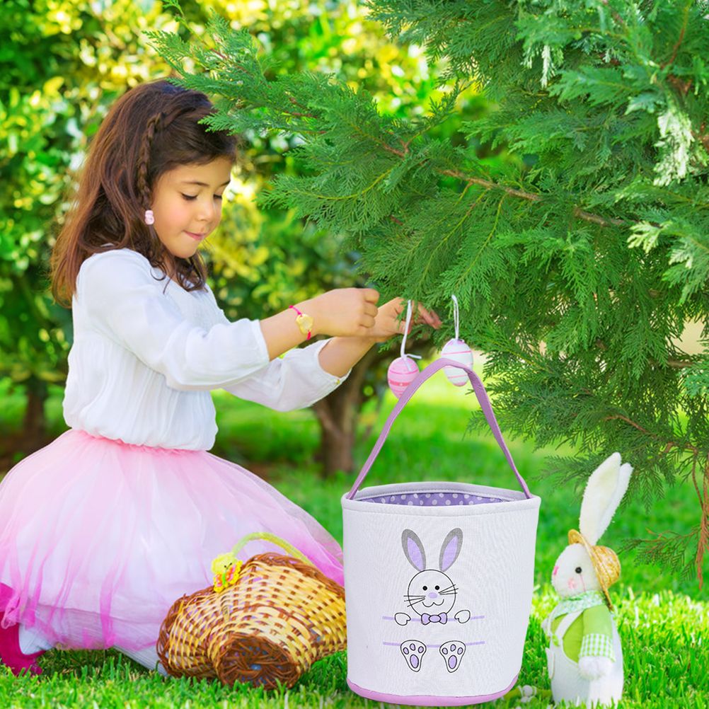 Cute Easter Bunny Canvas Basket Kids Easter Storage Gift and Egg Rabbit Basket for Children Party Decoration - Image 7