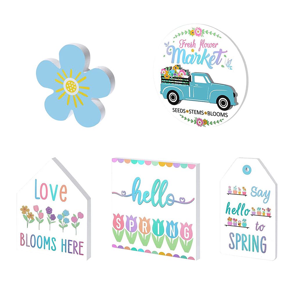 Easter Tiered Tray Decor Farmhouse Mini Wood Spring Signs Decorations for Home Desk Ornament - Image 1