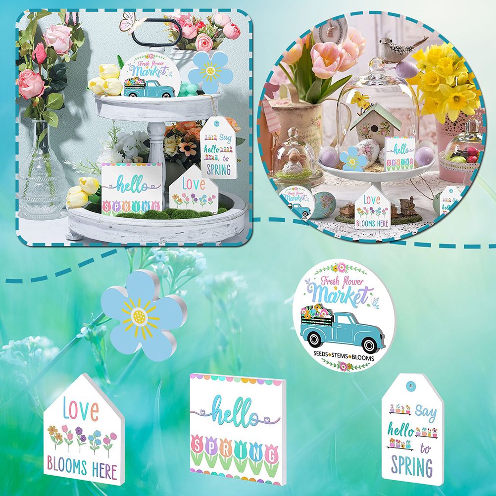 Easter Tiered Tray Decor Farmhouse Mini Wood Spring Signs Decorations for Home Desk Ornament - Image 7