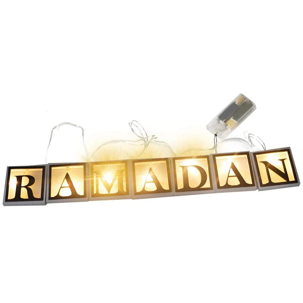 Ramadan LED String Light Decoration Wooden Hollow Letters Pendant for Ramadan Eid Mubarak Home Decor - Image 1